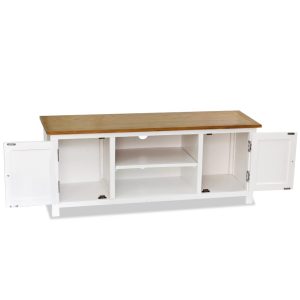 120cm Colonial Painted White TV Stand Unit Solid Oak Wood Top