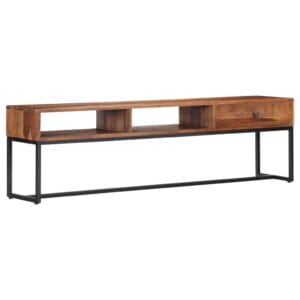 Industrial Large Slim Line TV Unit Solid Sheesham Wood 160cm