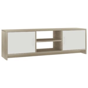 TV Cabinet White and Sonoma Oak 120x30x37.5 cm Chipboard
