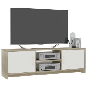 Tv Cabinet White And Sonoma Oak 120X30X37.5 Cm Chipboard