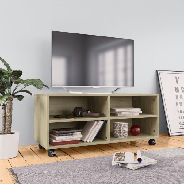 TV Cabinet with Castors Sonoma Oak 90x35x35 cm Chipboard