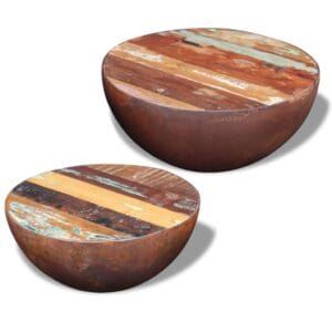 Two-Piece Reclaimed Wood Bowl Shaped Coffee Table Set