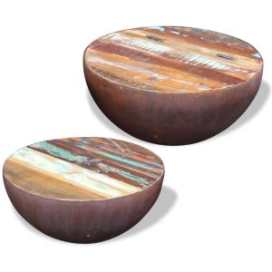 Two Piece Bowl Shaped Coffee Table Set Solid Reclaimed Wood