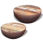 Two Piece Bowl Shaped Coffee Table Set Solid Reclaimed Wood 7