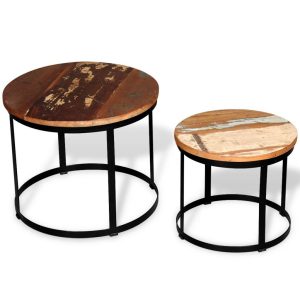 Two Piece Coffee Table Set Solid Reclaimed Wood Round 40Cm/50Cm