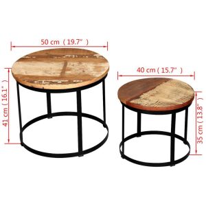 Two Piece Coffee Table Set Solid Reclaimed Wood Round 40Cm/50Cm