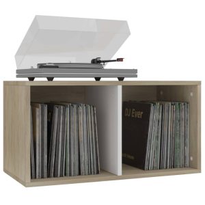 Vinyl Storage Box White And Sonoma Oak 71X34X36 Cm Chipboard
