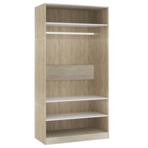 Wardrobe White and Sonoma Oak 100x50x200 cm Chipboard