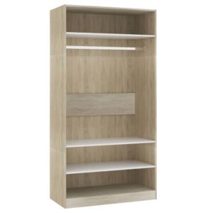 Wardrobe White and Sonoma Oak 100x50x200 cm Chipboard