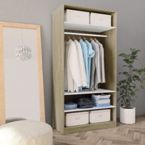 Wardrobe White and Sonoma Oak 100x50x200 cm Chipboard
