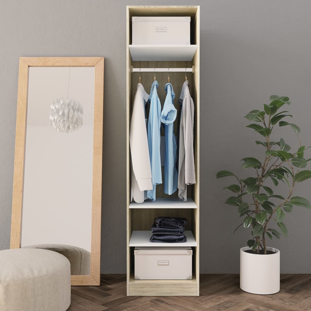 Wardrobe White and Sonoma Oak 50x50x200 cm Chipboard