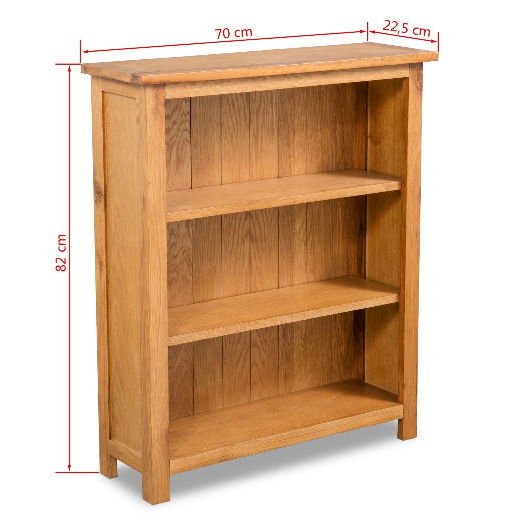 3-Tier Bookcase 70x22.5x82 cm Solid Oak Wood