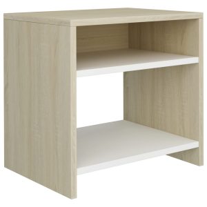 Bedside Cabinet White and Sonoma Oak 40x30x40 cm Chipboard