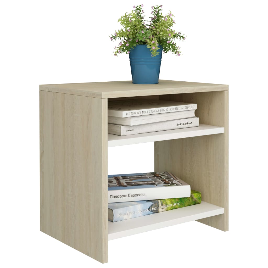 Bedside Cabinet White and Sonoma Oak 40x30x40 cm Chipboard