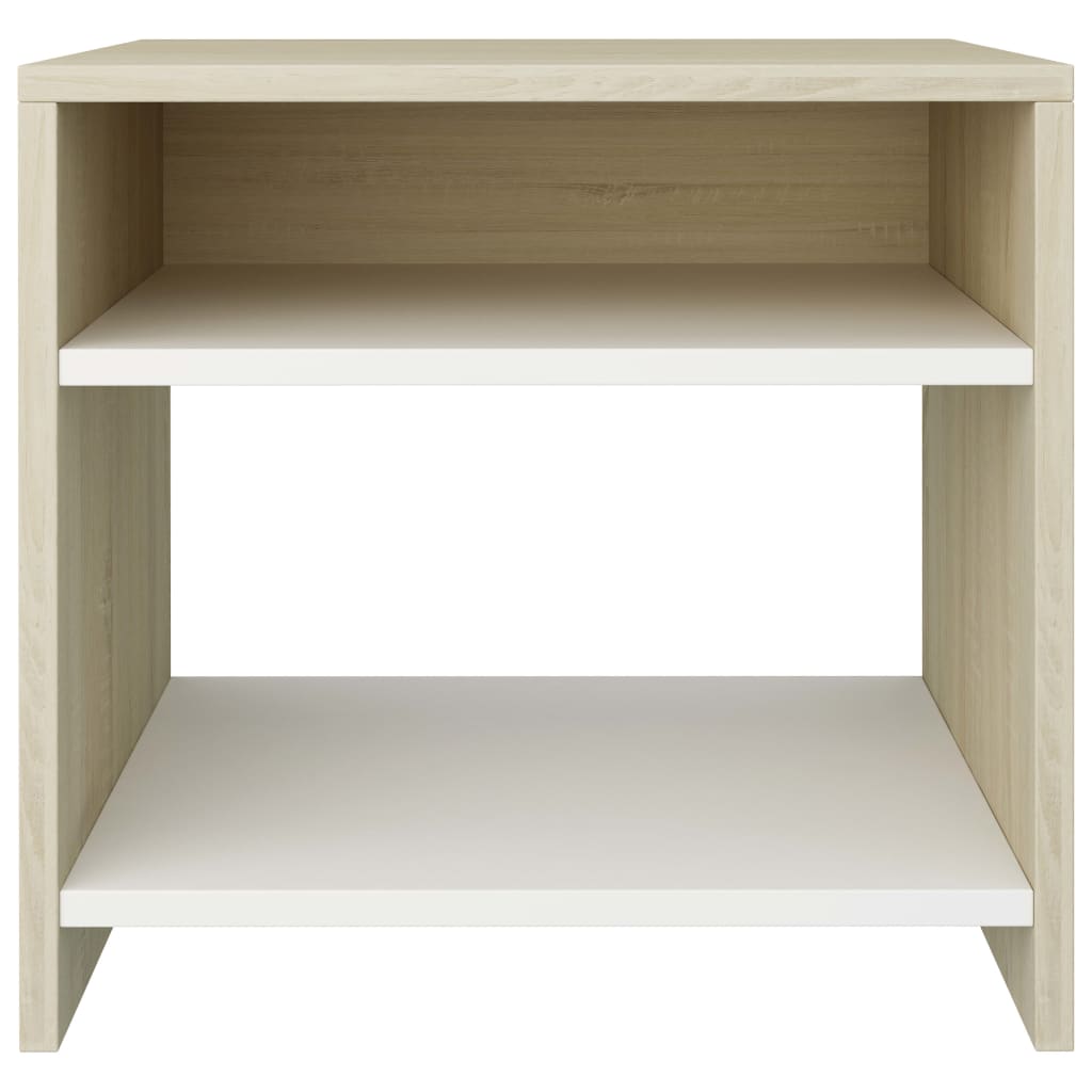 Bedside Cabinet White and Sonoma Oak 40x30x40 cm Chipboard