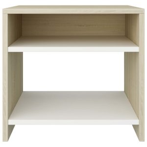 Bedside Cabinet White And Sonoma Oak 40X30X40 Cm Chipboard