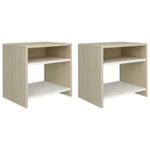 Bedside Cabinets 2pcs White and Sonoma Oak 40x30x40cm Chipboard