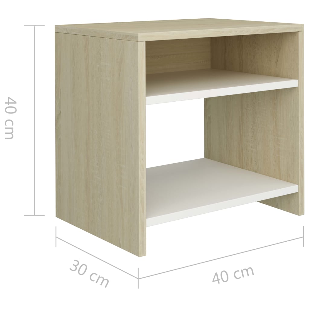 Bedside Cabinets 2pcs White and Sonoma Oak 40x30x40cm Chipboard