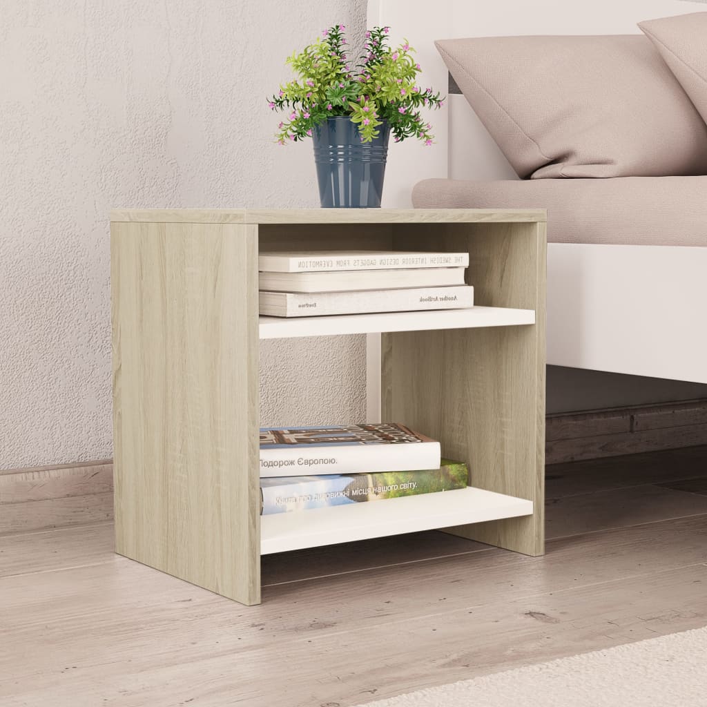 Bedside Cabinets 2pcs White and Sonoma Oak 40x30x40cm Chipboard