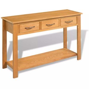 118cm 3 Drawer Console Table Solid Oak Wood