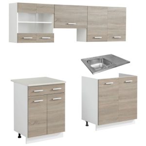 Kitchen Cabinet Unit 5 Pieces With Sink 80X60 Cm Oak Look