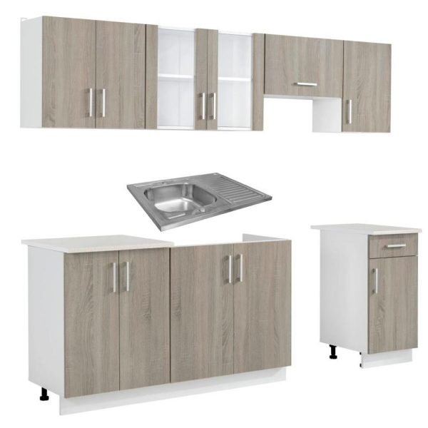 Kitchen Cabinet Unit 7 Pieces With Sink 80X60 Cm Oak Look