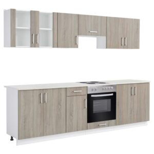 Kitchen Cabinet Unit with Built-in Hot Plate and Oven Oak Look