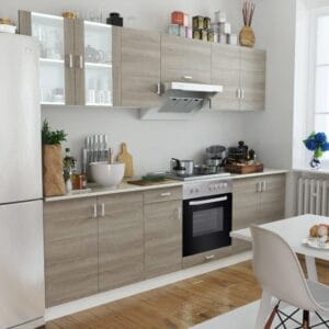 Kitchen Cabinet Unit with Built-in Hot Plate and Oven Oak Look