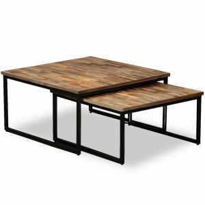 Square Nest Of 2 Coffee Tables Solid Reclaimed Teak 75x75cm