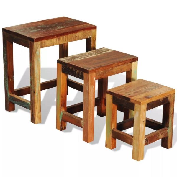 Nesting Table Set 3 Pieces Vintage Reclaimed Wood