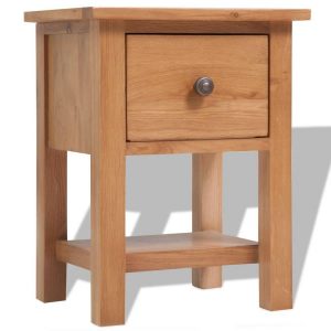 Bedside Table Solid Oak Wood 36x30x47cm