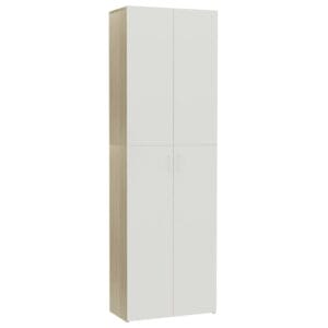 Office Cabinet White and Sonoma Oak 60x32x190 cm Chipboard