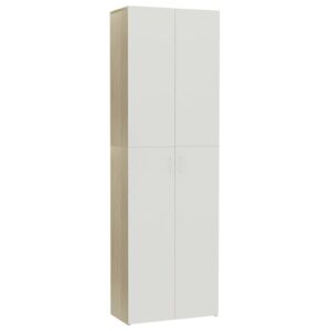 Office Cabinet White and Sonoma Oak 60x32x190 cm Chipboard