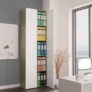 Office Cabinet White and Sonoma Oak 60x32x190 cm Chipboard