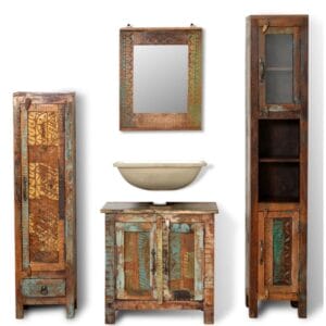 Reclaimed Solid Wood Vanity Cabinet Set with Mirror & 2 Side Cabinets