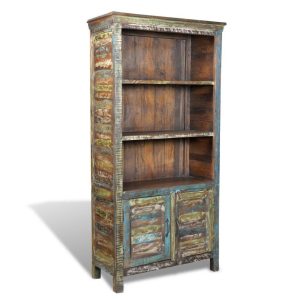 Reclaimed Wood Bookshelf Bookcase 3 Shelves &Amp; 2 Doors