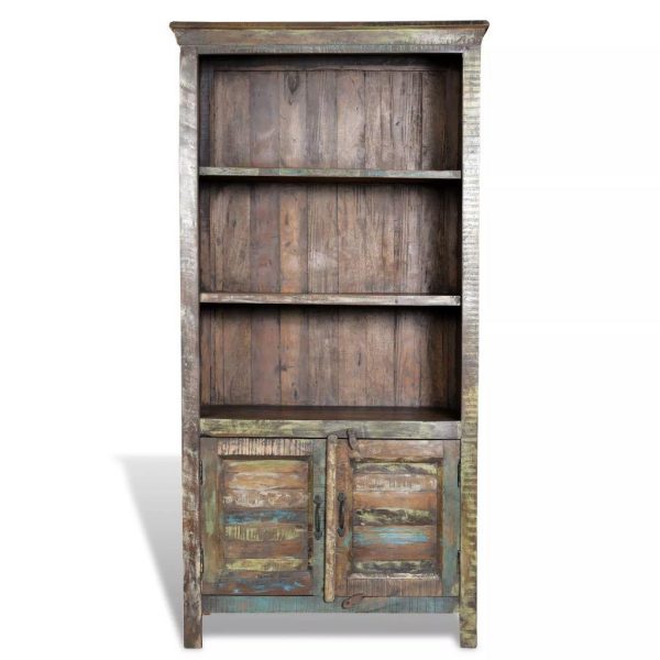 Reclaimed Wood Bookshelf Bookcase 3 Shelves & 2 Doors