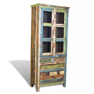 Reclaimed Wood Bookshelf Bookcase 5 Drawers & 2 Doors