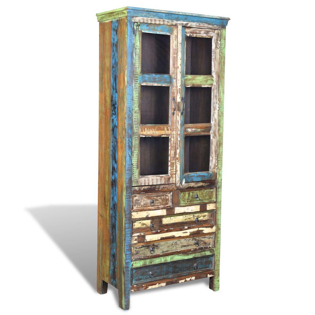 Reclaimed Wood Bookshelf Bookcase 5 Drawers & 2 Doors