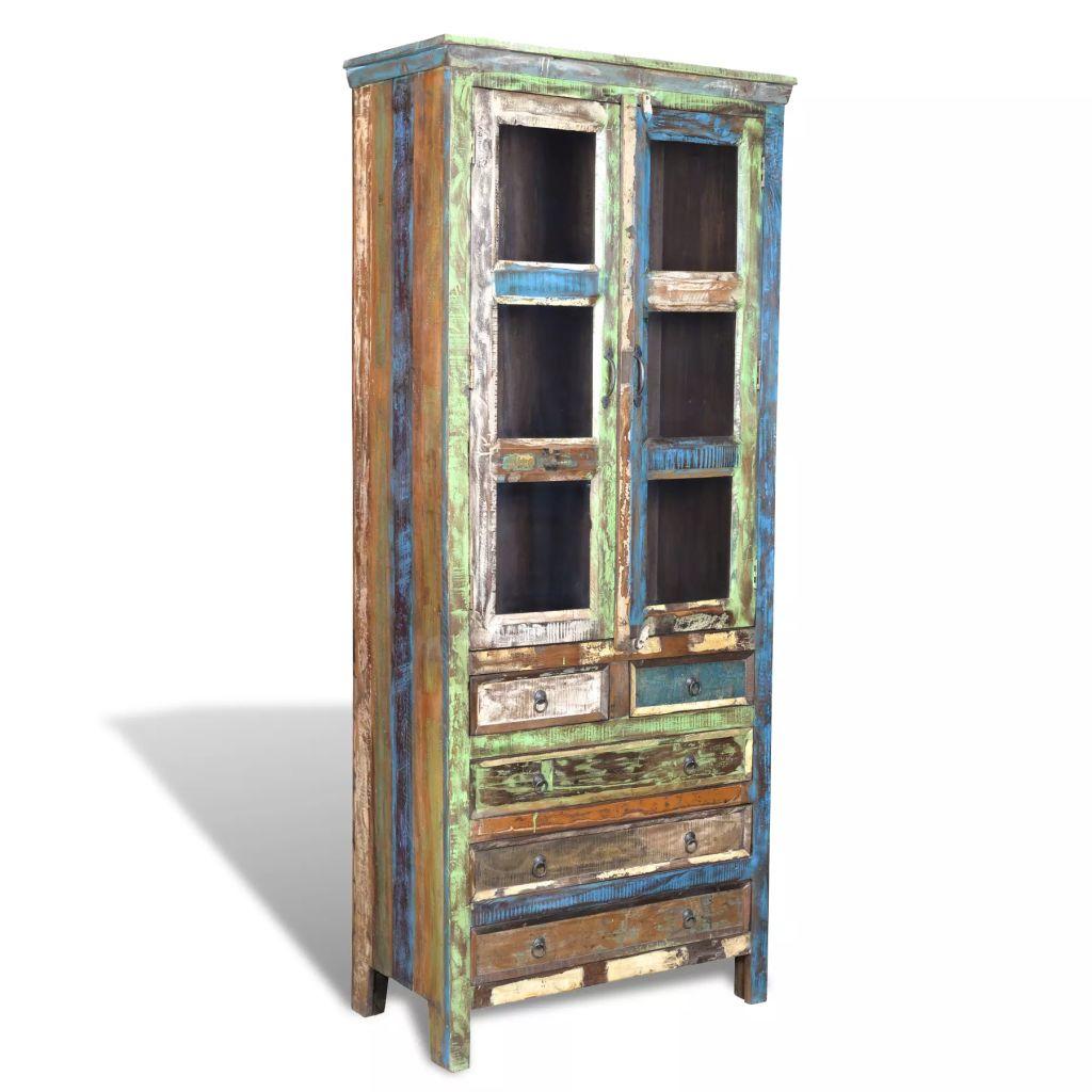 Reclaimed Wood Bookshelf Bookcase 5 Drawers & 2 Doors