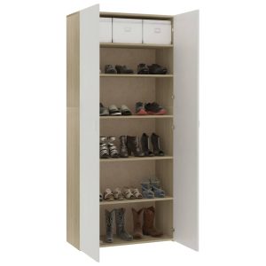 Shoe Cabinet White and Sonoma Oak 80x35.5x180 cm Chipboard