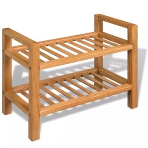Shoe Rack with 2 Shelves 49.5x27x40 cm Solid Oak Wood