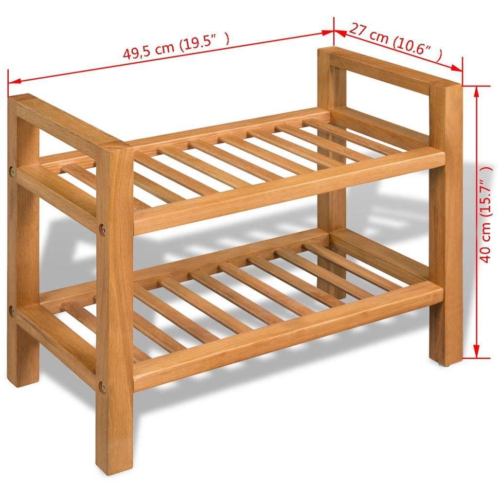 Shoe Rack with 2 Shelves 49.5x27x40 cm Solid Oak Wood