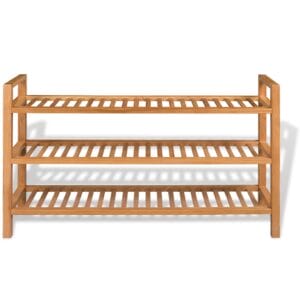 Shoe Rack with 3 Shelves 100x27x59.5 cm Solid Oak Wood