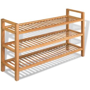 Shoe Rack with 3 Shelves 100x27x59.5 cm Solid Oak Wood