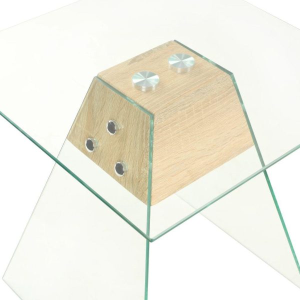 Side Table Mdf And Glass 45X45X45 Cm Oak Colour