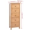 Tallboy Chest of Drawers 45x32x115 cm Solid Oak Wood