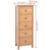 Tallboy Chest of Drawers 45x32x115 cm Solid Oak Wood