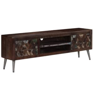 Dark Reclaimed Wood Wide Retro TV Unit 140cm