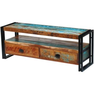 Industrial TV Unit Solid Reclaimed Multi Colour Wood 120cm